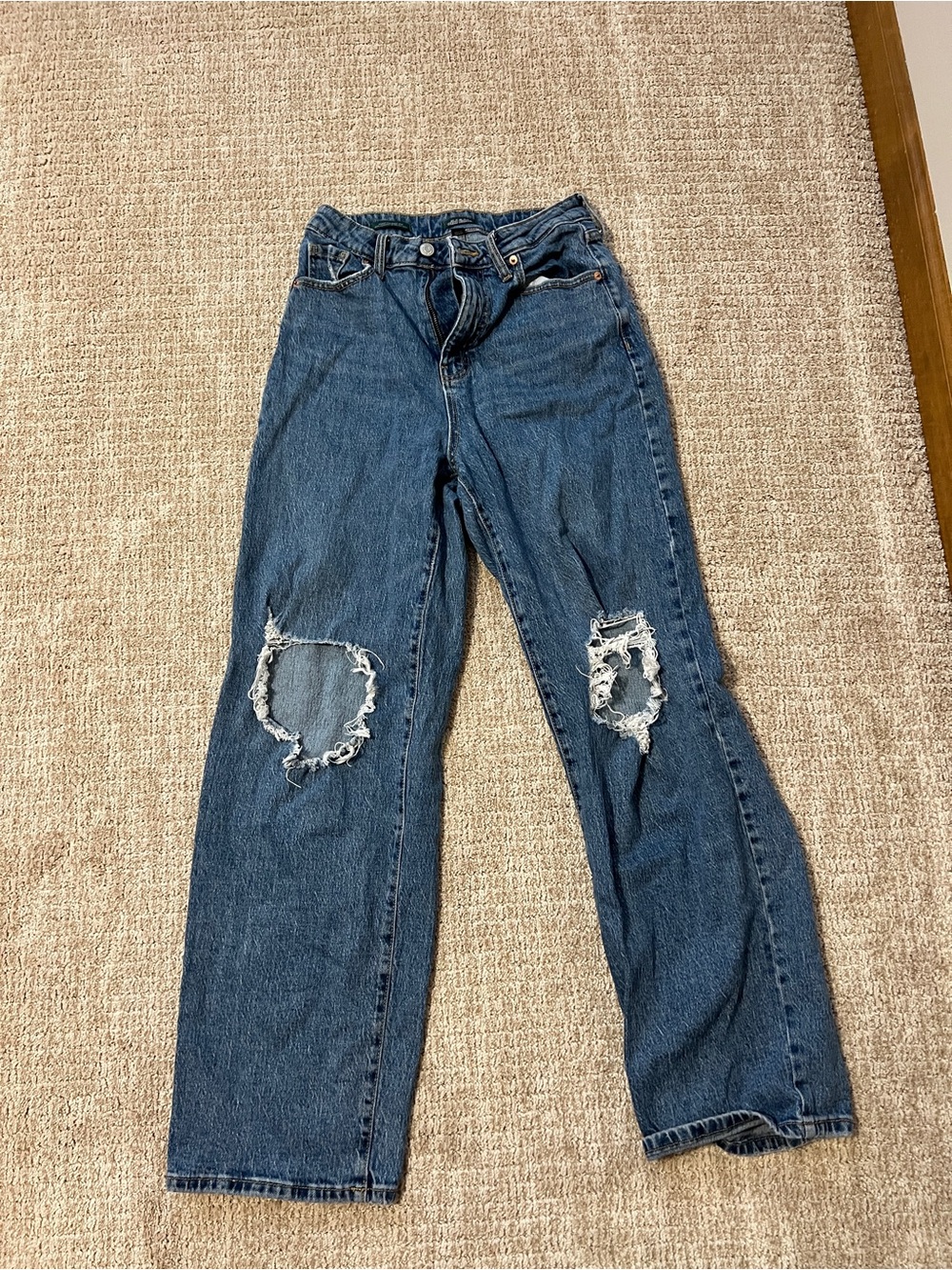 Classic Distressed Blue Women's wide leg Jeans